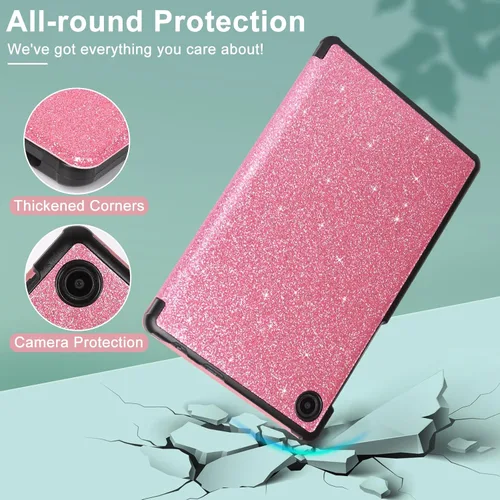 Miniatura 4 de Caweet Funda para TCL Tab 8 - Ultra Ligero Slim Hard Back Shell Tri-Fold Stand Cover Glitter Pink Purpurina rosa-1