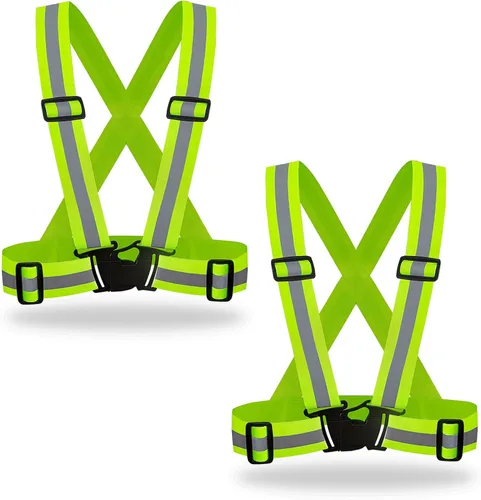 DUSKCOVE Paquete de 2 chalecos de seguridad Hi Vis, ajustables, color neón brillante, alta visibilidad, reflectantes, correas de seguridad para