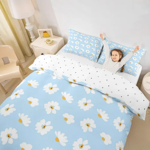 Miniatura 3 de Castle Fairy Juego de funda de edredón con diseño floral de margaritas, tamaño individual, juego de ropa de cama de flores silvestres de dibujos