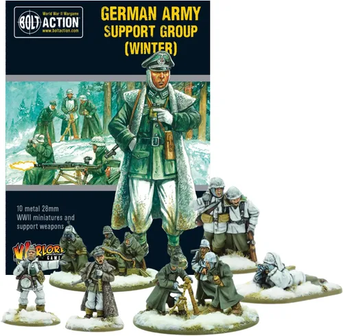 Wargames Delivered - Miniaturas de acción de pernos de Warlord Games - Conjunto de tropas del grupo de apoyo del ejército alemán (invierno),
