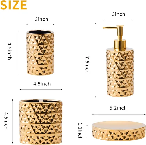 Miniatura 2 de Juego de accesorios de baño dorados de 4 piezas de cerámica para apartamentos, incluye dispensador de jabón, soporte para cepillos de dientes, taza