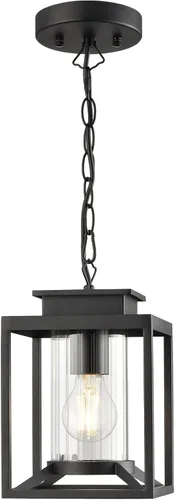 Miniatura 7 de Lámpara colgante exterior para porche, luz colgante negra de 1 luz, lámpara colgante exterior moderna con vidrio cilíndrico y cadena ajustable