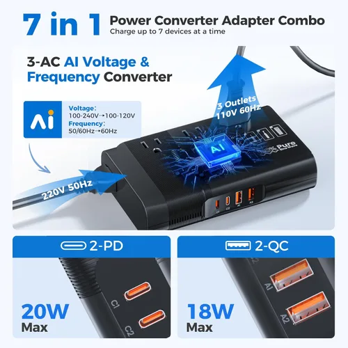 Miniatura 3 de Convertidor de voltaje de onda sinusoidal pura de 500 W de EE. UU. a Europa, convertidor de 220 V a 110 V para viajes europeos, adaptador