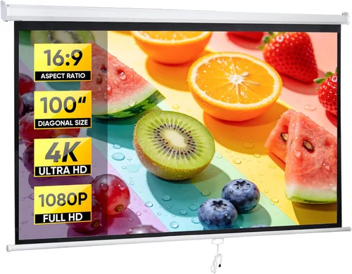 Miniatura 11 de ZENY Pantalla de proyector desplegable de 100 pulgadas 16:9 HD, pantalla de proyección manual de cine en casa, pantalla de cine retráctil portátil
