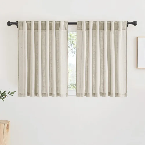 RYB HOME Cortinas de lino transparente, luz pequeña y privacidad, cortinas semitransparentes de lino sintético vintage para dormitorio, caravana,