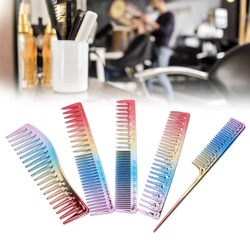 Miniatura 8 de Peine de pelo de arco iris, peine de cola de rata, peine de cola de rata, peine desenredante de dientes anchos y peine antiestático para la mayoría