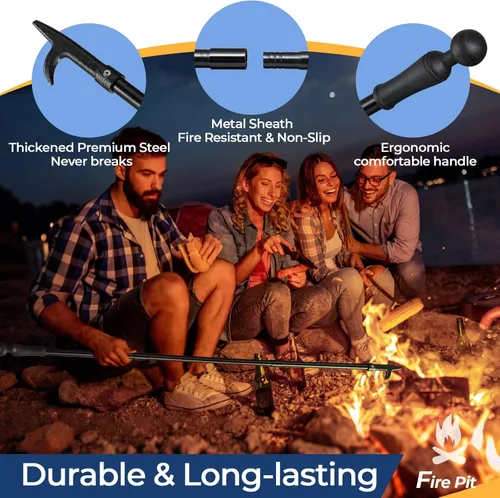 Miniatura 6 de Póquer de fuego para hoguera, póquer de chimenea de 32 pulgadas, póquer largo resistente para chimenea, camping, estufa de leña, uso en exteriores e
