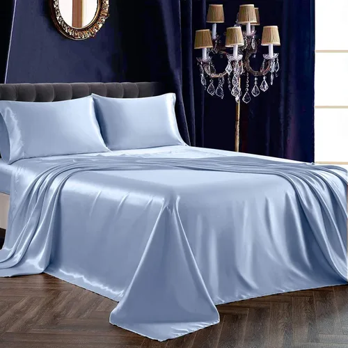 Miniatura 11 de SiinvdaBZX Juego de sábanas de satén de 4 piezas tamaño King, ultra sedosas y suaves, sábanas de cama King de satén azul marino con bolsillo