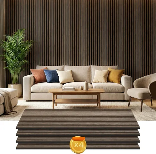Miniatura 12 de HOMCOM Paquete de 4 paneles acústicos 3D, paneles de madera insonorizados de 24 x 24 pulgadas para pared, paneles de pared de listones de madera