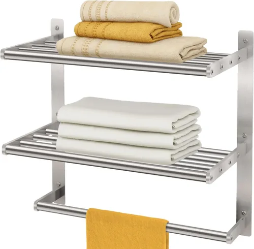 BETHOM Toallero para baño montado en la pared, toallero de 3 niveles estilo hotel con toalleros, toalleros de níquel cepillado para baño lavabo, 16