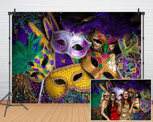 CHAIYA Telón de fondo de fotografía con temática de Mardi Gras de 7 x 5 pies, fondo de mascarada, fiesta de baile, cabina de fotos para boda,