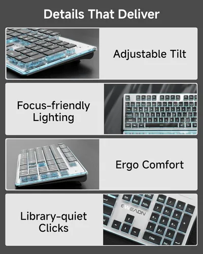 Miniatura 7 de SEUNKWANG EWEADN V3 Combo de Teclado y Mouse Inalámbrico con Retroiluminación Azul, Panel Metálico, Teclado y Mouse de Computadora Recargable Negro