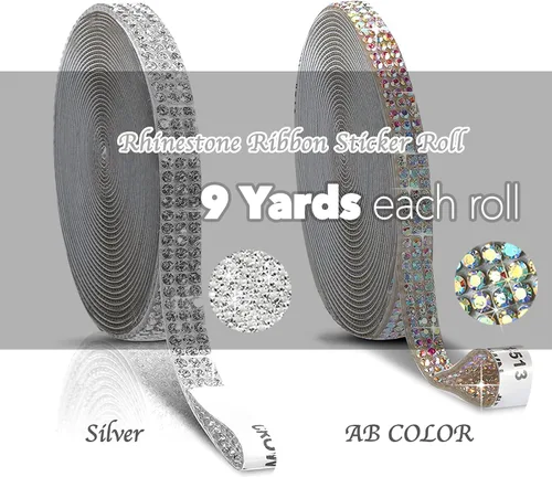 Miniatura 2 de Rollo de tiras de cinta adhesiva de diamantes de imitación de 9 yardas, cinta adhesiva de diamantes de imitación, calcomanías decorativas