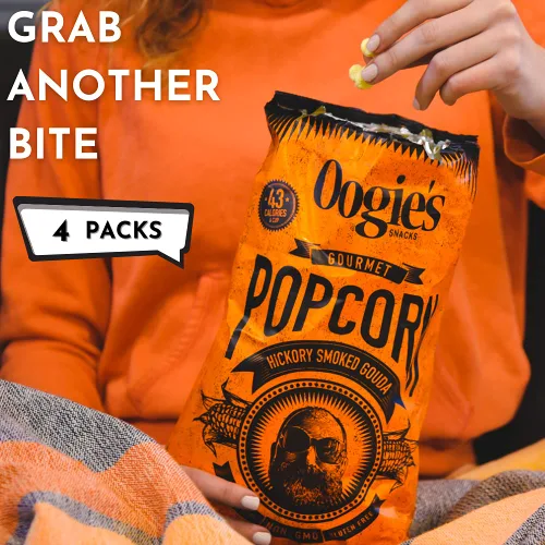 Miniatura 4 de Oogie's Gourmet Popcorn Paquete de 4 Sabor Gouda ahumado de nogal Snacks de palomitas de maíz sin gluten Bolsa grande de 4.25 onzas