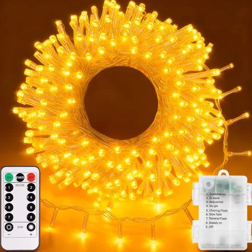 Miniatura 9 de echosari Paquete de 2 Luces de Hadas Rojas a Pilas 200 LED 66 Pies Alambre Plateado Luces de Cadena Estrelladas Temporizador Automático 8 Modos Rojo