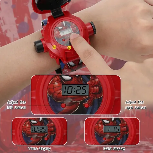 Miniatura 6 de Spider-Man - Reloj con proyector de 24 imágenes, reloj de pulsera digital con imagen de dibujos animados, regalo de fiesta para niños y niñas