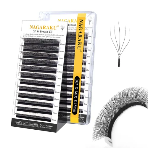 Miniatura 215 de NAGARAKU Extensiones de pestañas Double Tips 4D W, suministros con puntas dobles, gruesas con rizado D de 0.07 mm, bandeja mixta 8-15 mm, 0.07-D