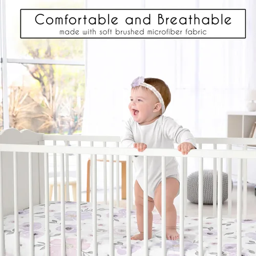 Miniatura 2 de Sweet Jojo Designs Sábanas ajustables para cuna de bebé (floral bohemio morado/gris) para niñas, guardería infantil, habitación de niños pequeños