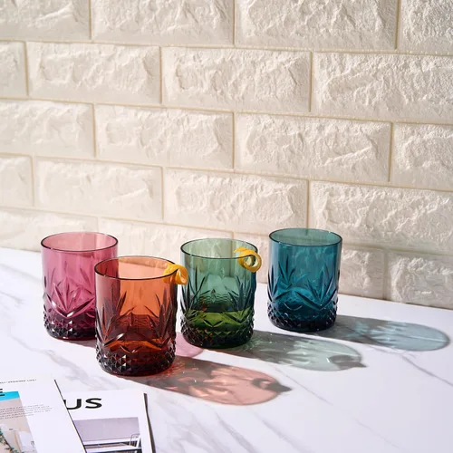 Miniatura 5 de Vasos irrompibles de plástico Tritan para cóctel, whisky, agua y vino Juego de 4 vasos Rocas reutilizables a la antigua, colores pastel Tenue