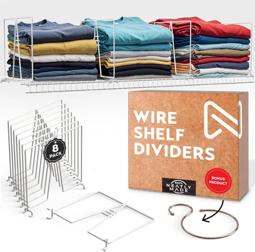 Miniatura 8 de Divisores Altos de Estante de Alambre Blanco para Organización del Closet – Divisores de Estantes de Closet Resistentes y Fáciles de Instalar
