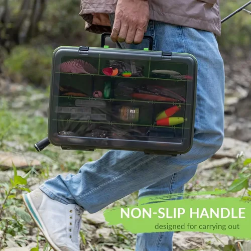 Miniatura 4 de THKFISH Caja organizadora de aparejos de pesca, cajas de pesca de doble capa, caja para exteriores, con divisores ajustables, 14.96 x 10.23 x 4.5