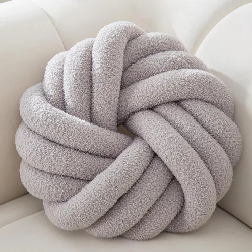 Miniatura 11 de XIAIJIA Almohada redonda de nudo caqui de 14 pulgadas, almohada redonda de nudo de felpa suave, cojín decorativo moderno para el hogar, cama