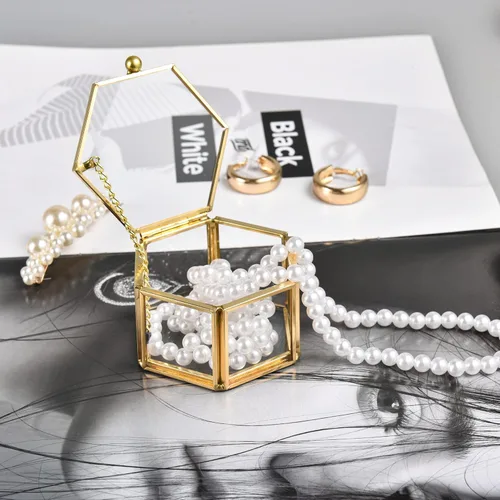 Miniatura 5 de Feyarl Pequeña caja de joyería de cristal dorado para joyería de joyería de joyería de cristal adornado, caja organizadora de recuerdos, caja