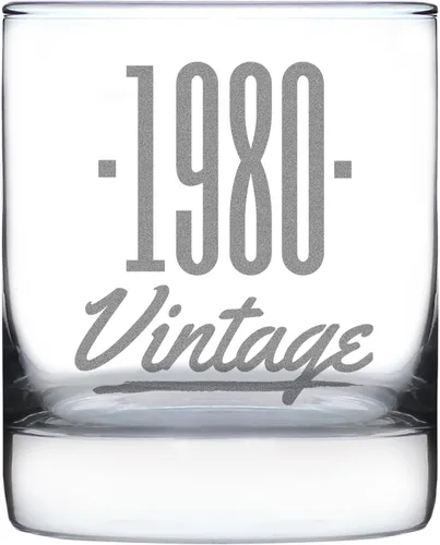 Bevvee Vaso de whisky vintage de 1980 – Regalos de cumpleaños 46 para hombres y mujeres que cumplen 46 años – Decoración de cumpleaños antigua –