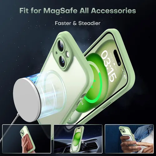 Miniatura 3 de TOCOL Funda Magnética para iPhone 15, Protección Completa Mejorada de la Cámara, Compatible con Magsafe, Protección contra Caídas, Funda para Verde