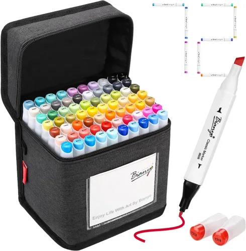Miniatura 13 de Bianyo Juego de marcadores a base de alcohol, juego de marcadores de arte fino y cincel de doble punta para artistas, adultos, dibujos, bocetos, 71