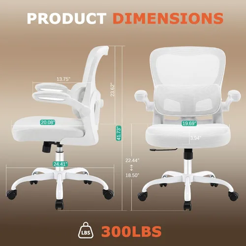 Miniatura 3 de AreShark Silla de oficina ergonómicas con soporte lumbar ajustable, silla de malla transpirable con respaldo alto con ruedas y reposabrazos Blanco