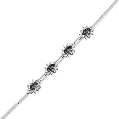 Miniatura 2 de Gem Stone King Pulsera ovalada de plata de ley 925 con topacio místico verde para mujer (4.20 quilates de 7 pulgadas con extensor de 1 pulgada)