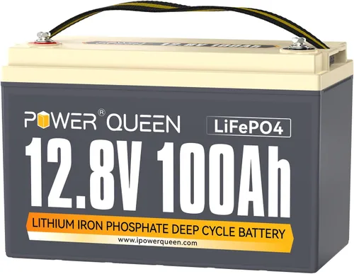Power Queen Batería Lifepo4 de 12V 100ah de litio, batería de ciclo profundo del grupo 31 con 1280Wh de energía, hasta 15000 ciclos y vida útil de