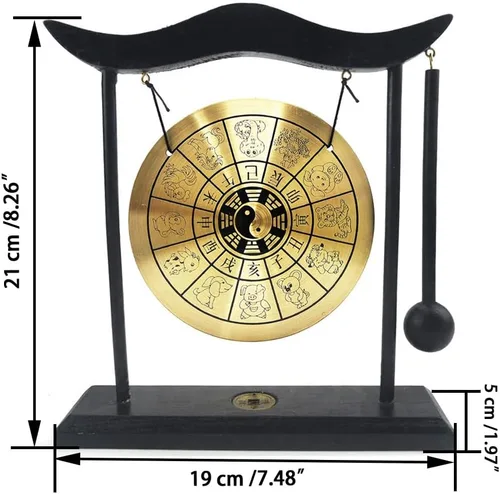 Miniatura 2 de Gong de escritorio de latón de arte zen de Hooshing, feng shui con soporte, decoración asiática para oficina en casa, signos del zodíaco chino