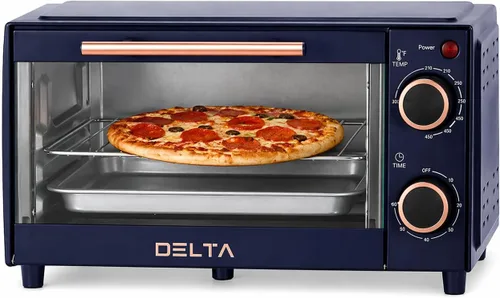 Horno tostador de 2 rebanadas, horno pequeño de encimera, mini horno compacto para pizza de 9 pulgadas, con temporizador y control de temperatura