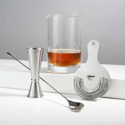 Miniatura 6 de Viski Kit de barman mixology de acero inoxidable, incluye vaso mezclador, colador Hawthorne, doble jigger y cuchara para bebidas revueltas y plateado
