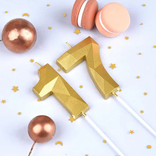 Miniatura 2 de Velas de 7 cm de Oro Cristal Número 17 para Pastel de Cumpleaños, Velas de Oro y Número para Celebración de Fiesta