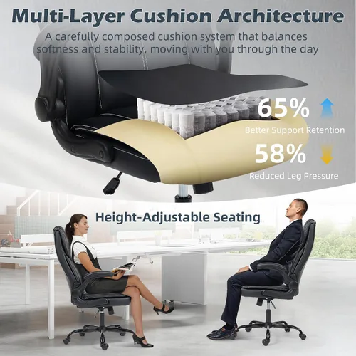 Miniatura 4 de Silla de oficina – Silla ejecutiva de cuero de escritorio de oficina con respaldo alto con función de balanceo – Ergonómica, transpirable, cómoda