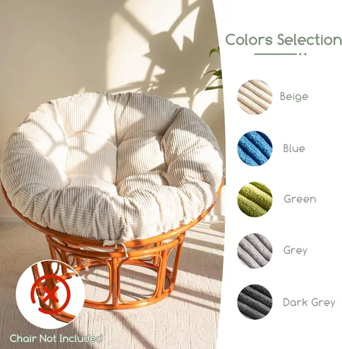 Miniatura 9 de HIGOGOGO Cojín para silla Papasan con funda de corduroy (sin silla), cojín de apoyo de 48 x 48 pulgadas, cojín para silla acolchado, beige