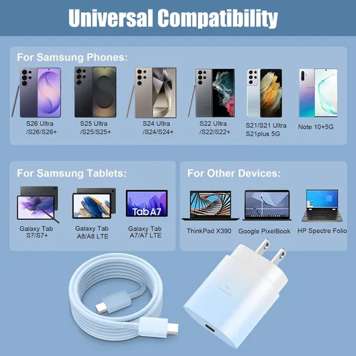 Miniatura 49 de Cargador USB C, carga rápida súper rápida de 25 W tipo C y cable de carga USB C de 6,6 pies para Samsung Galaxy S25/S25 Ultra/S25+/S24/S24