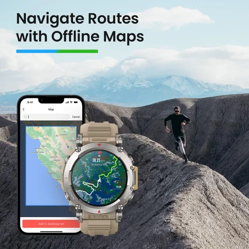 Miniatura 7 de Amazfit T-Rex - Reloj ultra inteligente de 1.77 pulgadas para hombre, batería de 20 días, apnea de 98.4 ft, GPS de doble banda, resistente al barro