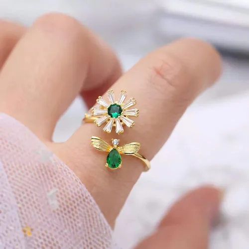 Miniatura 5 de Anillo antiestrés para mujer Aniety, collares giratorios de girasol para mujeres, anillos giratorios para ansiedad, anillos de ansiedad de acero