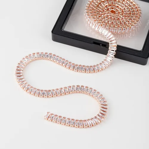 Miniatura 26 de 1 yarda de cadena estrecha de diamantes de imitación de zircón de cristal, adorno rectangular de cuentas para costura, manualidades, decoración