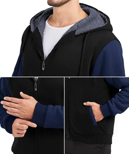 Miniatura 53 de GEEK LIGHTING Sudadera con capucha y cremallera para hombre, forro polar, chaqueta gruesa con capucha para invierno, cálida sudadera atlética