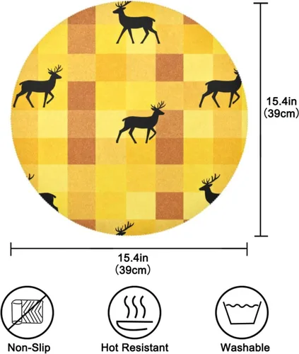 Miniatura 4 de Yellow Fresh Deer Round Reversible placemats Washable placemats for Dining Table Set of 4 15x15 in individuales para comedor