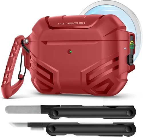 Miniatura 19 de MOBOSI Funda para AirPods Pro 2 con cerradura, compatible con funda Airpod Pro de 2ª/1ª generación, funda protectora de grado militar con kit