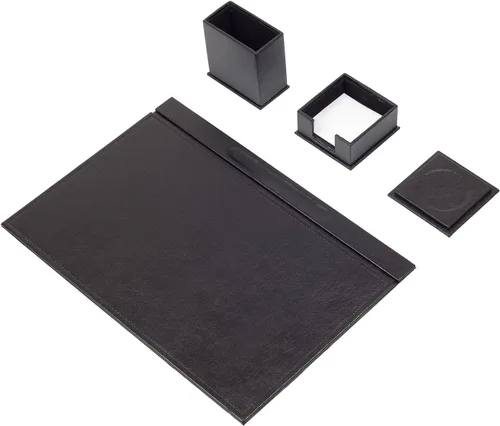 MOOGCO Juego de escritorio de cuero, almohadilla de escritorio, soporte para papel de notas, soporte para bolígrafos, posavasos de cuero, 4