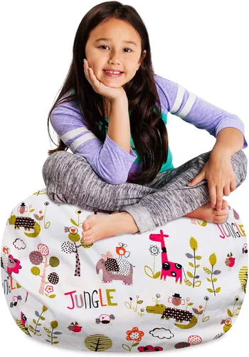 Miniatura 88 de Posh Stuffable - Sillón puff con almacenamiento para niños, contenedor de animales de peluche, organizador de juguetes de niños Lona rayas verde