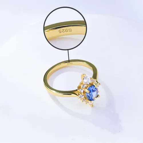 Miniatura 3 de Sapphire Rings for Women Noble 925 Sterling Silver Plated Gold Rings for Women Birthday Valentine Gifts