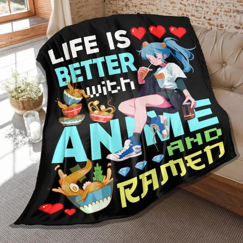 Miniatura 11 de Manta de Juego para Chicos y Hombres, Solo un Chico que Ama el Anime, Ramen y Mantas de Videojuegos, Manta Suave de Franela, Manta Decorativa Ligera